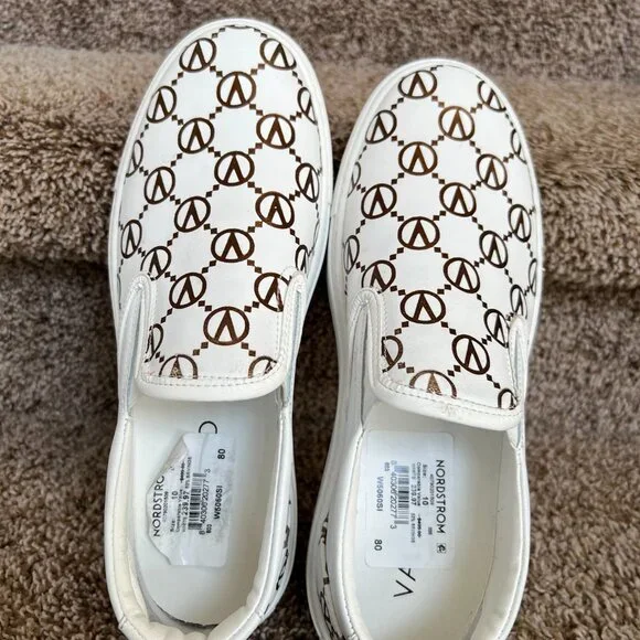 Valentino Women's White/ Brown Logo Leather Slip-on Sneakers